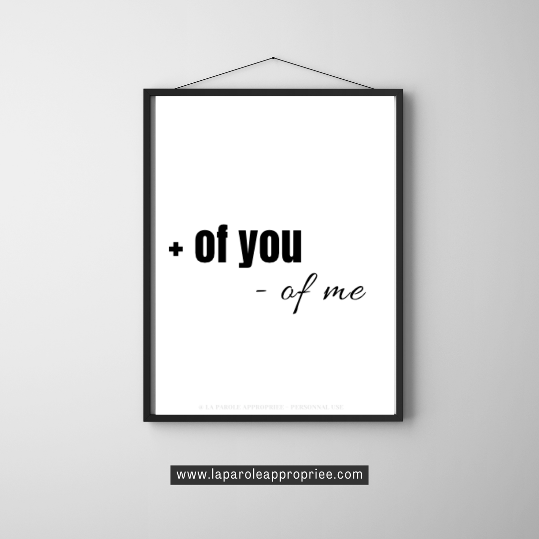 Minimalist Christian wall art print with the faith quote ‘More of You, Less of Me’, black and white modern home decor