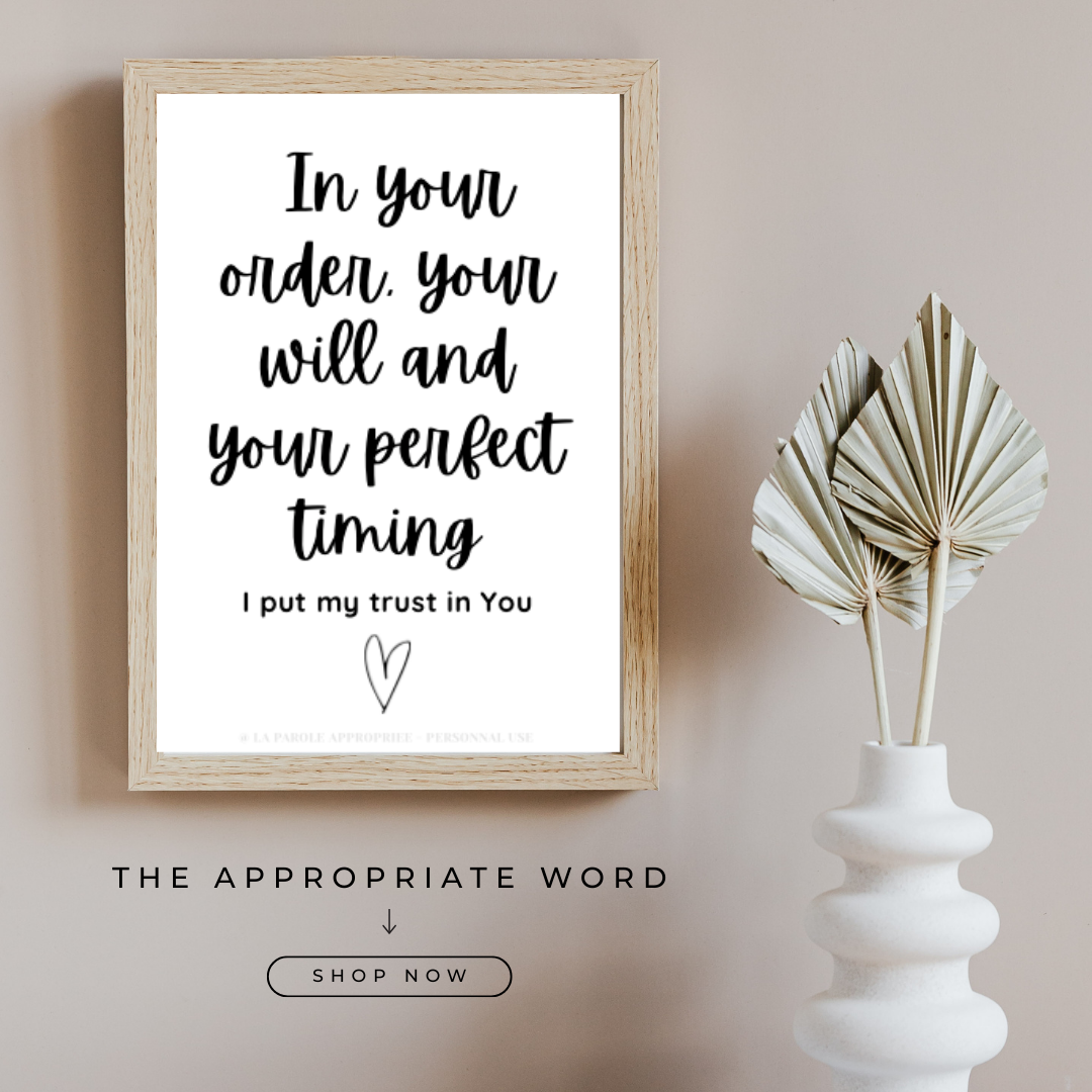 Christian wall art with inspirational faith quote about trusting God’s perfect timing